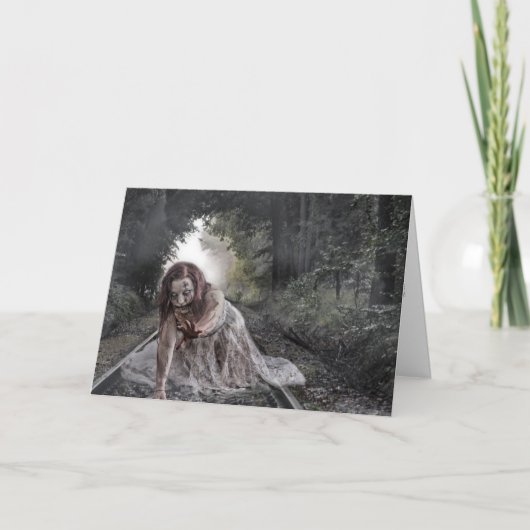 Zombie op de Tracks Halloween Kaart (Voorkant)