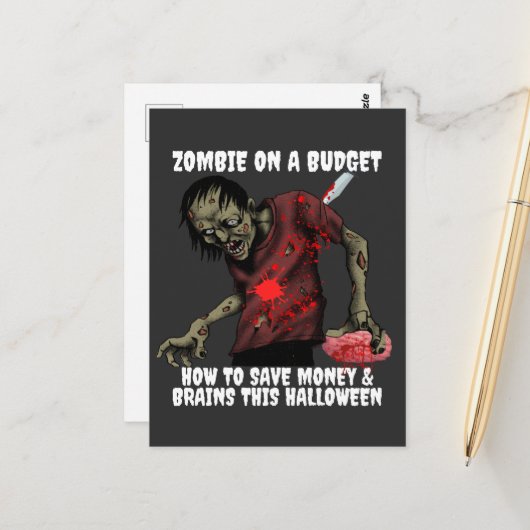 Zombie op een budget Halloween Briefkaart (Voorkant / Achterkant in situ)