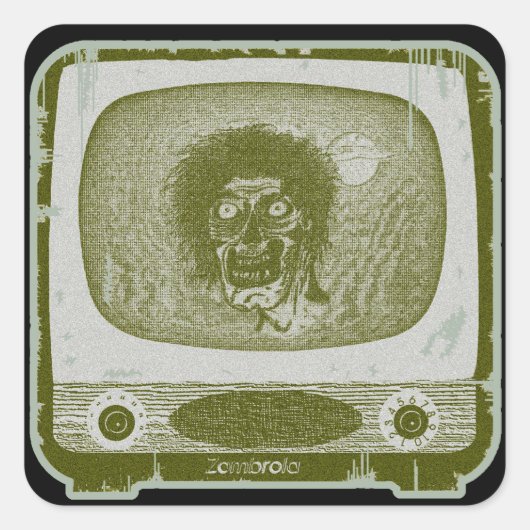 Zombie op TV Vierkante Sticker (Voorkant)