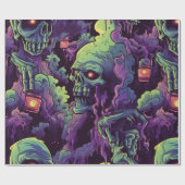 Zombie op zoek naar hersenen cadeaupapier (Vlak)