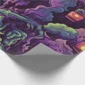 Zombie op zoek naar hersenen cadeaupapier (Hoek)