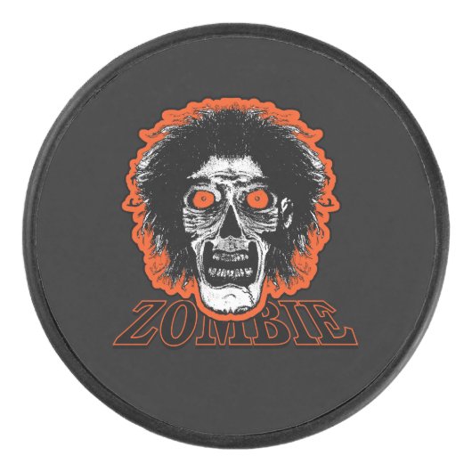 Zombie - Oranje Eyes Hair Hockey Puck (Voorkant)