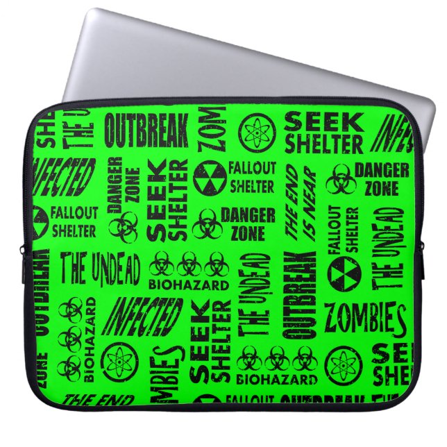 Zombie, Outbreak, Biohazard Black & Neon Green Laptop Sleeve (Voorkant)