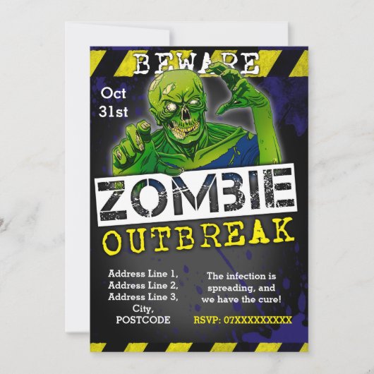 Zombie Outbreak Halloween Party Nodig Aangepaste Kaart (Voorkant)