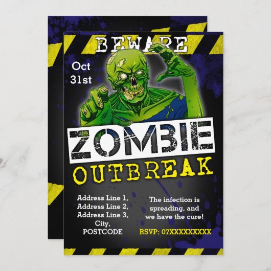 Zombie Outbreak Halloween Party Nodig Aangepaste Kaart (Voorkant / Achterkant)
