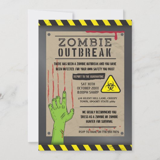 Zombie Outbreak nodigt Halloween Party uit Kaart (Voorkant)