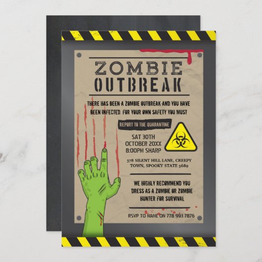 Zombie Outbreak nodigt Halloween Party uit Kaart (Voorkant / Achterkant)
