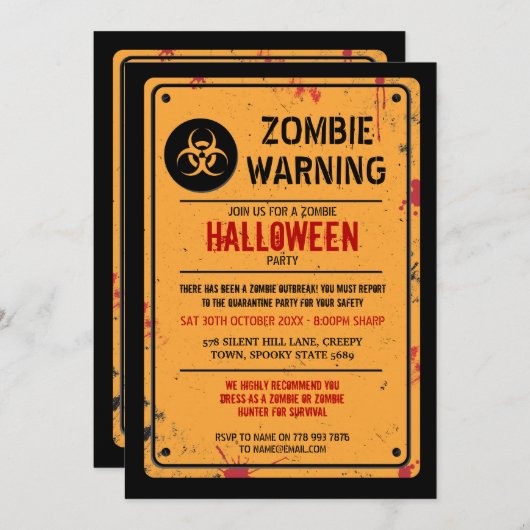 Zombie Outbreak nodigt het Halloween Warning Fun u Kaart (Voorkant / Achterkant)