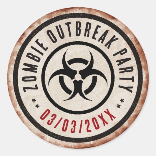 Zombie outbreak party with biohazard ronde sticker (Voorkant)