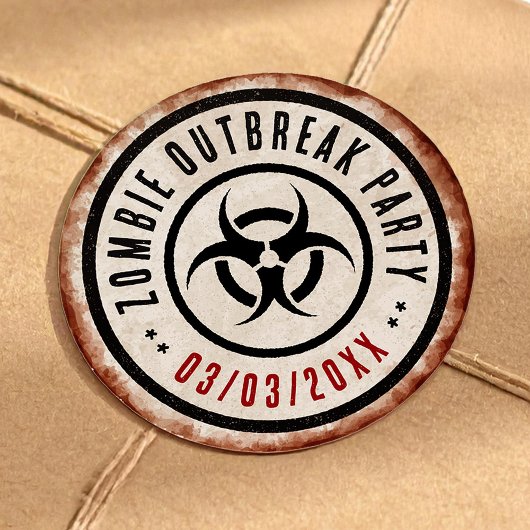 Zombie outbreak party with biohazard ronde sticker