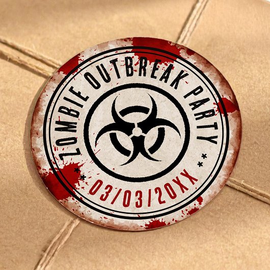 Zombie outbreak party with biohazard ronde sticker