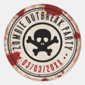 Zombie outbreak party with skull ronde sticker (Voorkant)