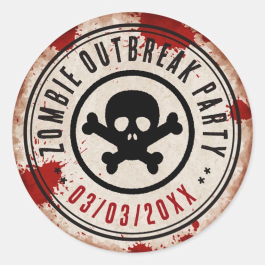 Zombie outbreak party with skull ronde sticker (Voorkant)