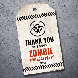 Zombie Outbreak verjaardagsfeestje met roestbord Cadeaulabel