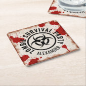 Zombie overlevingsfeest met een roestig teken en b kartonnen onderzetters (Schuin)