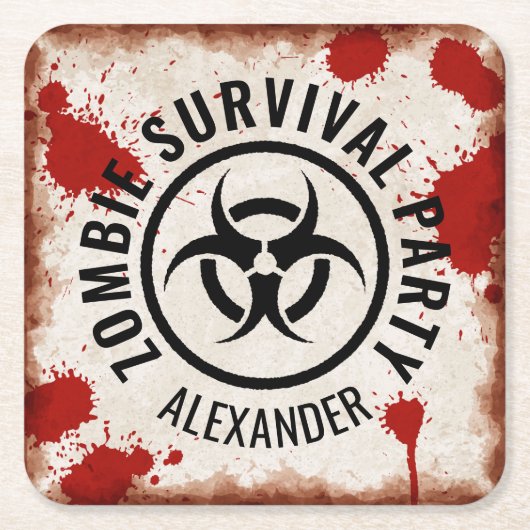 Zombie overlevingsfeest met een roestig teken en b kartonnen onderzetters (Voorkant)