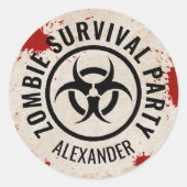 Zombie overlevingsfeest met een roestig teken en b ronde sticker (Voorkant)