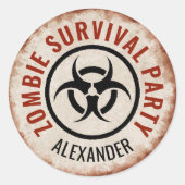 Zombie overlevingsfeest met verweerde achtergrond ronde sticker (Voorkant)