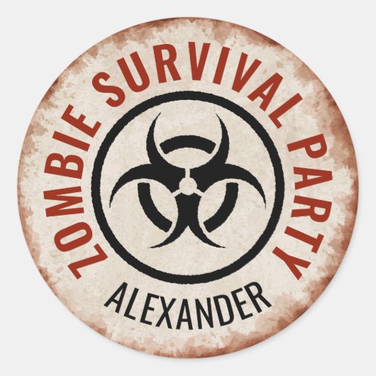 Zombie overlevingsfeest met verweerde achtergrond ronde sticker (Voorkant)