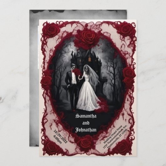 Zombie paar met spookhuis Gothic bruiloft Kaart (Voorkant / Achterkant)