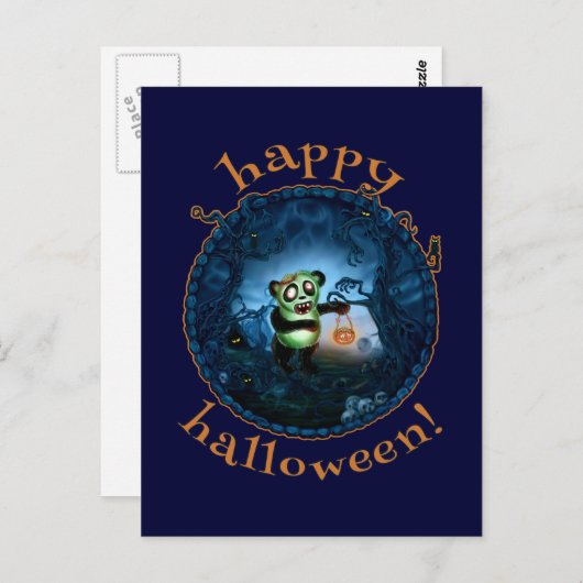 Zombie Panda Happy Halloween Briefkaart (Voorkant / Achterkant)