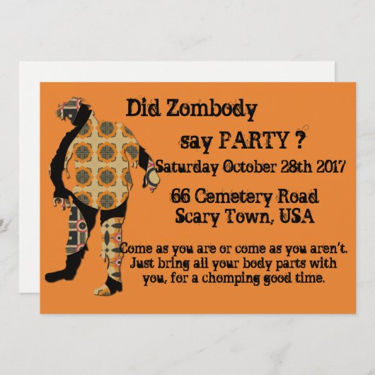 Zombie Party Kaart (Voorkant / Achterkant)