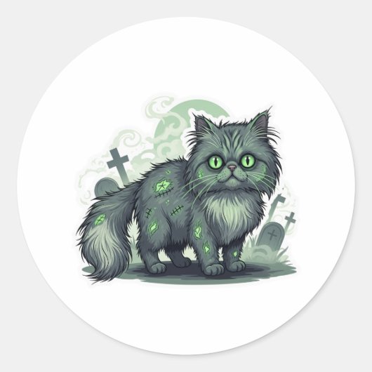 Zombie Perzisch - Fluffy Perzische kat Halloween Ronde Sticker (Voorkant)