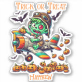 Zombie Pilot Vliegtuig Pompoenen Halloween custom Sticker (Voorkant)