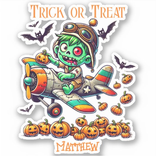 Zombie Pilot Vliegtuig Pompoenen Halloween custom Sticker (Voorkant)