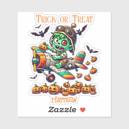 Zombie Pilot Vliegtuig Pompoenen Halloween custom Sticker (Vel)