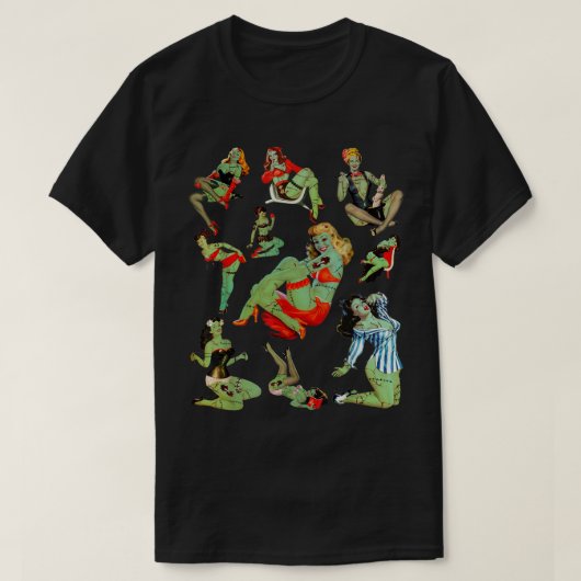 Zombie Pin Up Girl Halloween Sassy Cute Collage Ap T-shirt (Design voorkant)