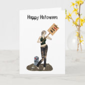Zombie Pin Up Meisje Protest II Halloween Kaart (Gele Bloem)