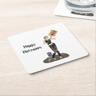 Zombie Pin Up Meisje Protest II Papier Onderzetter