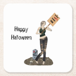 Zombie Pin Up Meisje Protest II Papier Onderzetter