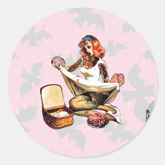 Zombie Pin Ups Ronde Sticker (Voorkant)
