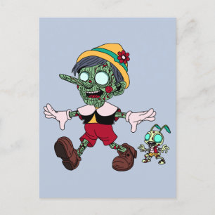 Zombie Pinocchio & Cricket Briefkaart