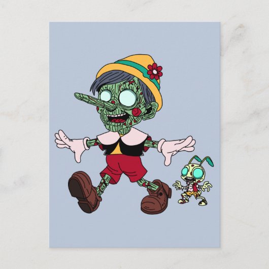 Zombie Pinocchio & Cricket Briefkaart (Voorkant)