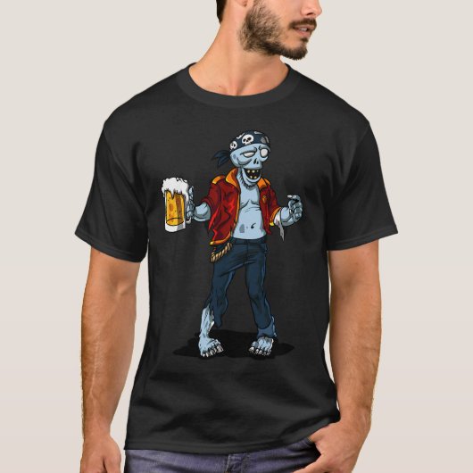Zombie Piraat Bier Halloween Feest T-shirt (Voorkant)