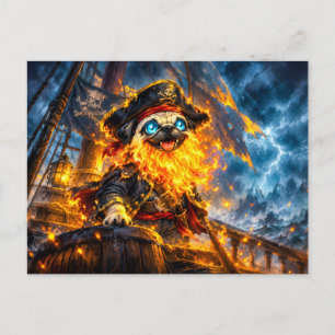 Zombie Piratenpug met Vlammende Baard Briefkaart