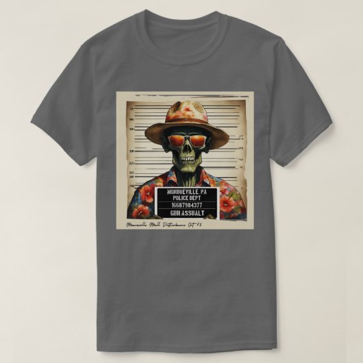Zombie Police Mugshot gearresteerd voor doodslag T-shirt (Design voorkant)