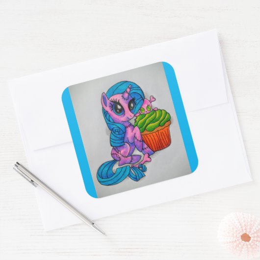 Zombie pony vierkante sticker (Envelop)