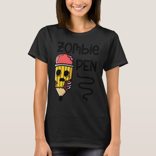 Zombie Potlood Halloween Feestdag Griezelen T-shirt (Voorkant)