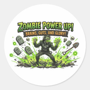 Zombie Power Up Gamer Grafisch Ronde Sticker
