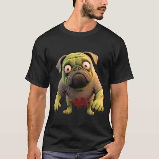 Zombie Pug 3D Pop-Out Halloween T-Shirt (Voorkant)