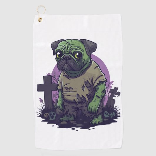 Zombie Pug � Onsterfelijk Grappige Halloween Hond Golfhanddoek (Voorkant)