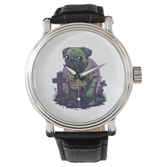 Zombie Pug � Onsterfelijk Grappige Halloween Hond Horloge (Voorkant)