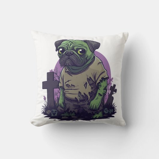 Zombie Pug � Onsterfelijk Grappige Halloween Hond Kussen (Voorkant)