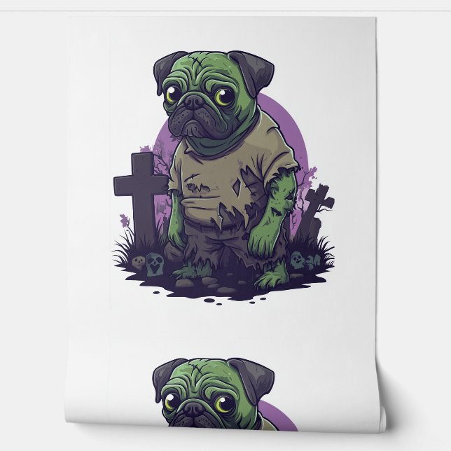 Zombie Pug � Onsterlijk Grappige Halloween Hond Behang (Afrollen)