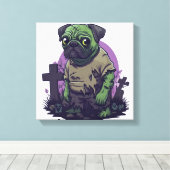 Zombie Pug � Onsterlijk Grappige Halloween Hond Canvas Afdruk (Insitu (Houten vloer))