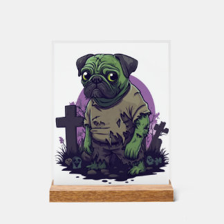 Zombie Pug � Undead Funny Halloween Dog Acryl Bord
